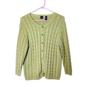 Vtg 90s Gap 100% Cotton Spring Green Cable Knit Cardigan Large Cottagecore